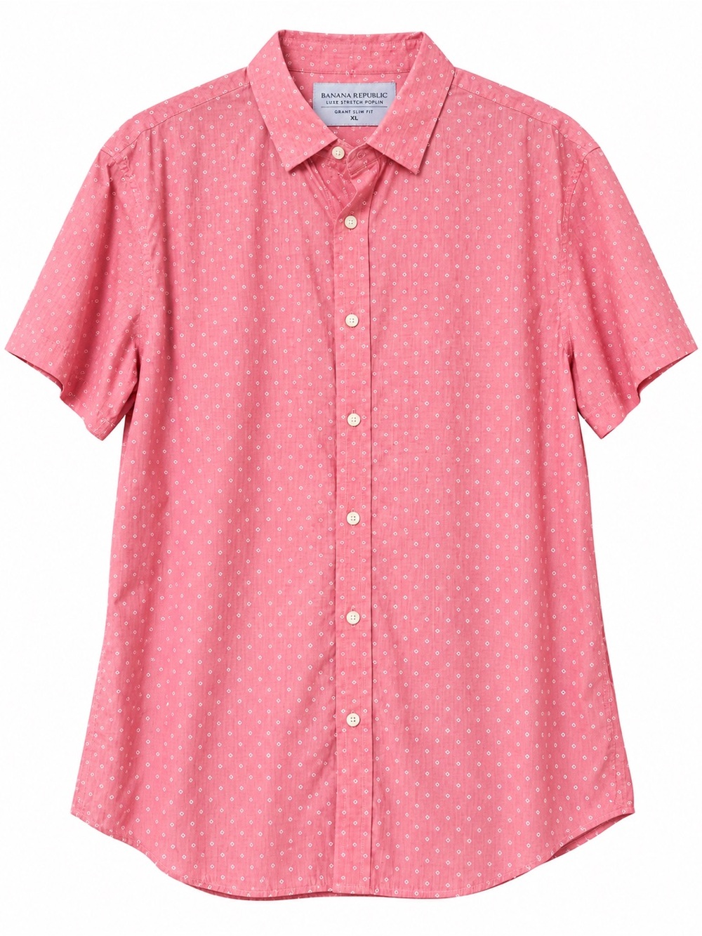 Banana Republic Grant Slim Fit Pink Print Short Sleeve Shirt Men’s XL